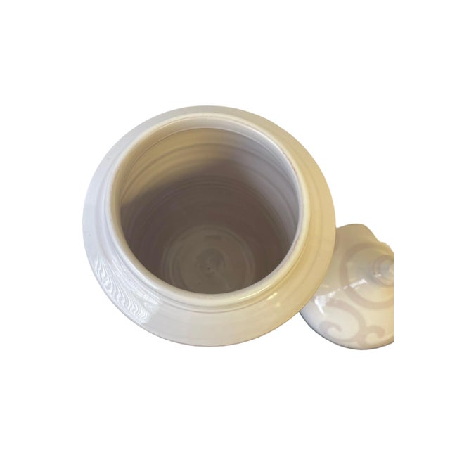 Vintage Neiman Marcus Ceramic Jar pagoda style with lid. Purple in color with white details