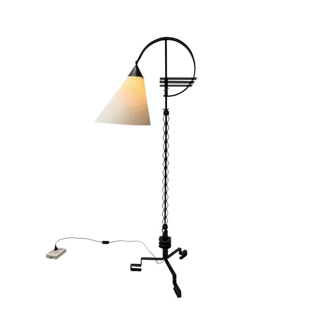 Vintage Art Deco Floor Lamp in Wrought Iron and Silk by Jan Joustra, 1920s For Sale - Image 4 of 14