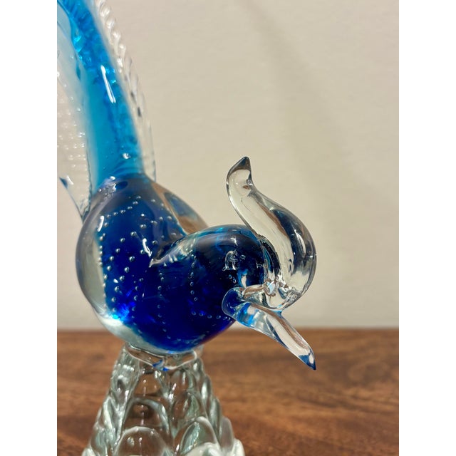 Striking 1960s Italian Murano hand-blown glass pheasant sculpture, beautifully formed with a dramatic sweeping tail and...