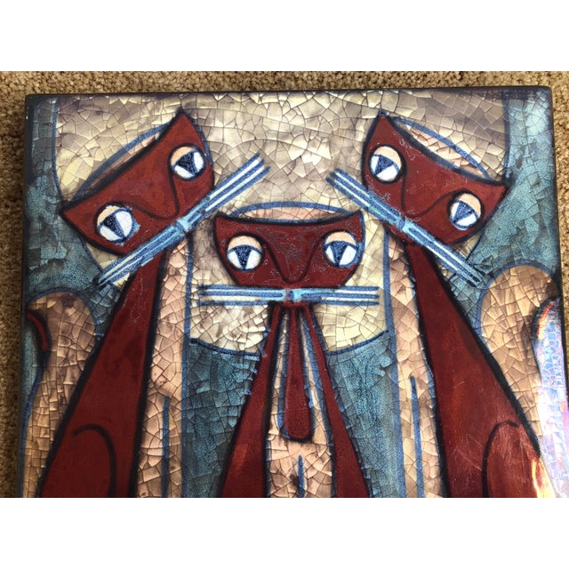 Navy Blue 1970s Three Cats Wall Plaque by Michael Andersen & Son Ceramics For Sale - Image 8 of 9