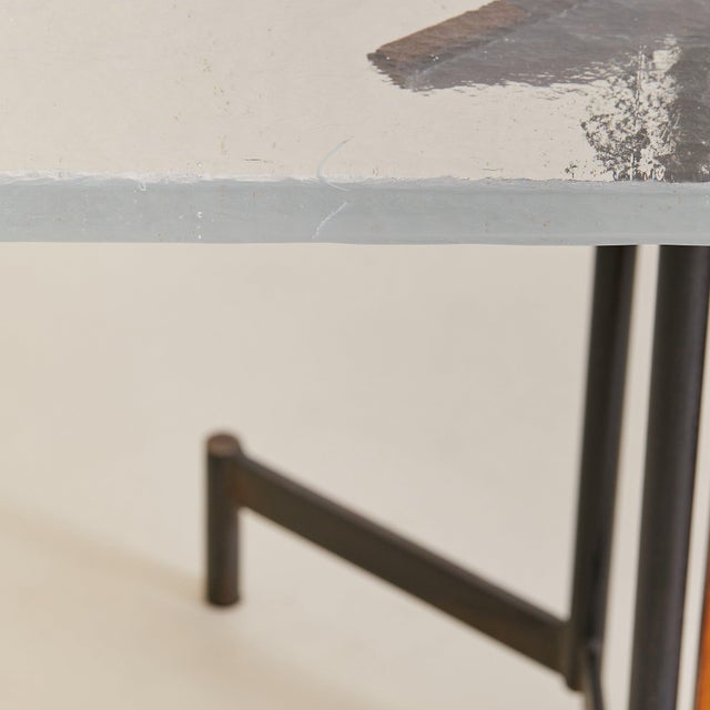 Italian Iron + Glass Desk or Console with Inset Wood Panel, 1950s For Sale - Image 9 of 11