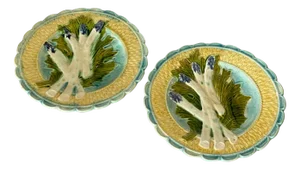 Majolica Asparagus Plate Salins, 1880s, Set of 2