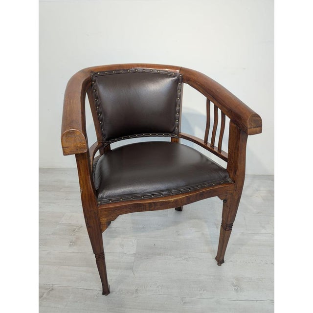 Interwar Wooden Office Chair in Natural Leather, 1890s For Sale - Image 6 of 15