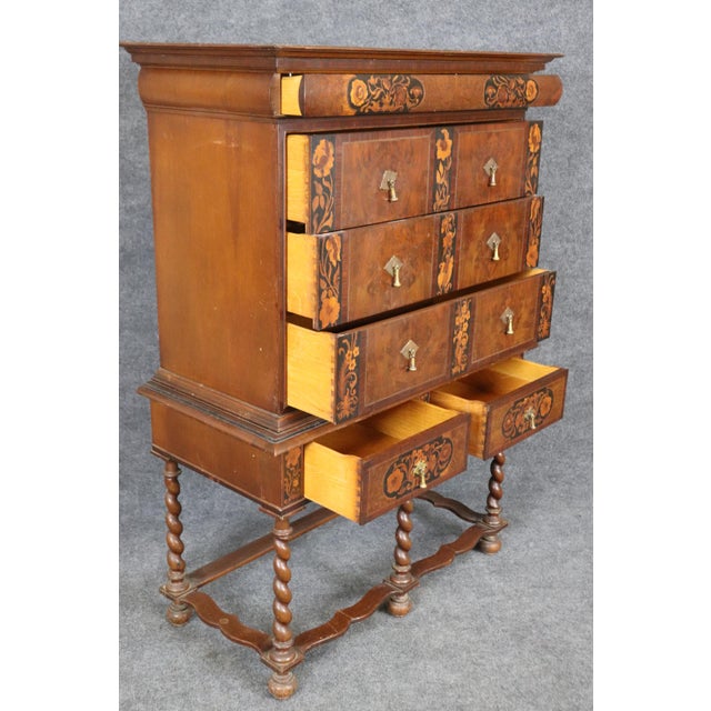 Early 20th Century Fine Quality American Made Inlaid Walnut William and Mary Style Tall Chest For Sale - Image 5 of 12