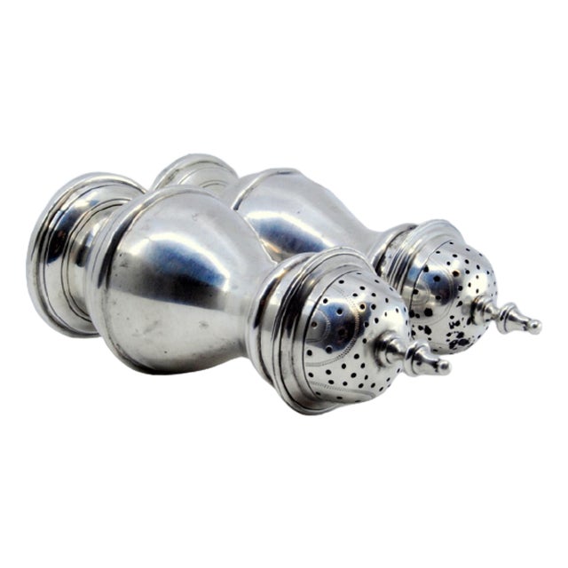 Salt and Pepper Shakers in Silver with Knob Lids, Set of 2 For Sale