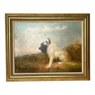William W. Warren Oil Painting on Canvas, Terrier Dogs on a Sandy Dune For Sale