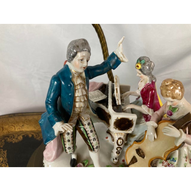 Ceramic Vintage Musical Continental Porcelain Figurine Group Lamp Dresden Style For Sale - Image 7 of 17