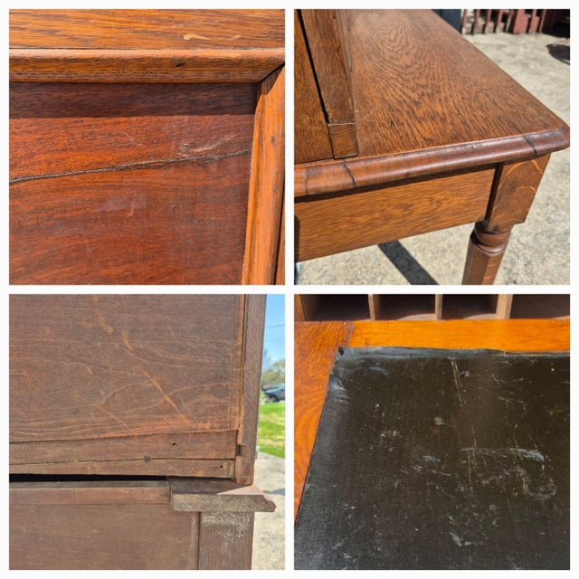 Brown 19th Century Early American Solid Oak Plantation Style Drop-Down Secretary Desk For Sale - Image 8 of 10