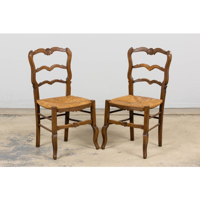 19th Century French Provincial Ladder Back Maple Dining Chairs W/ Rust Seats - Set of 8 For Sale In New York - Image 6 of 18
