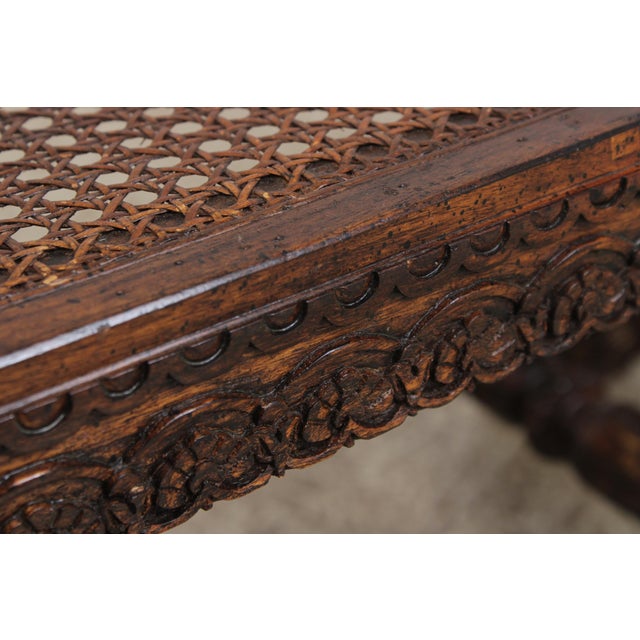French Louis XIV Double Seat Cane Bench For Sale - Image 9 of 16