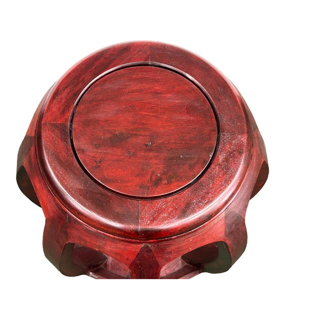 Vintage Reddish Brown Oriental Barrel Shape Round Stool Side Table For Sale - Image 10 of 11