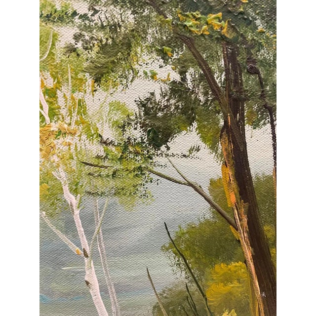 Wood Vintage Landscape Painting on Canvas - Newly Framed For Sale - Image 7 of 12