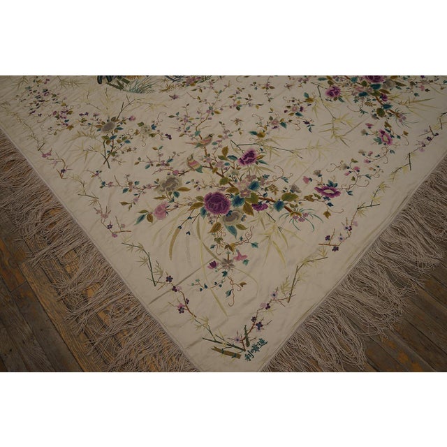 Late 19th Century Beautiful Ivory Color With Lovely Floral Design Antique Chinese Silk Embroidery For Sale - Image 5 of 12