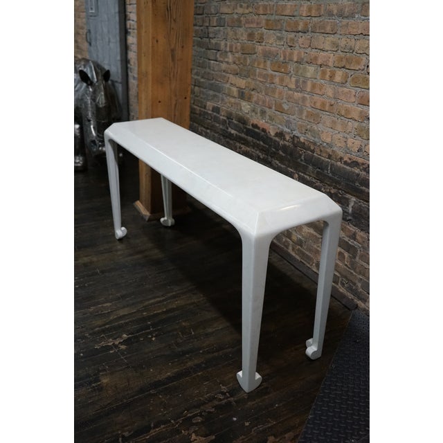 Lovely transitional lacquered console table attributed to Thomas O'Brien for Century Furniture. The piece has a modern...