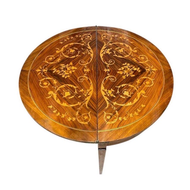 Antique Italian Neoclassical Marquetry Inlaid Round Folding Game Table For Sale - Image 4 of 9
