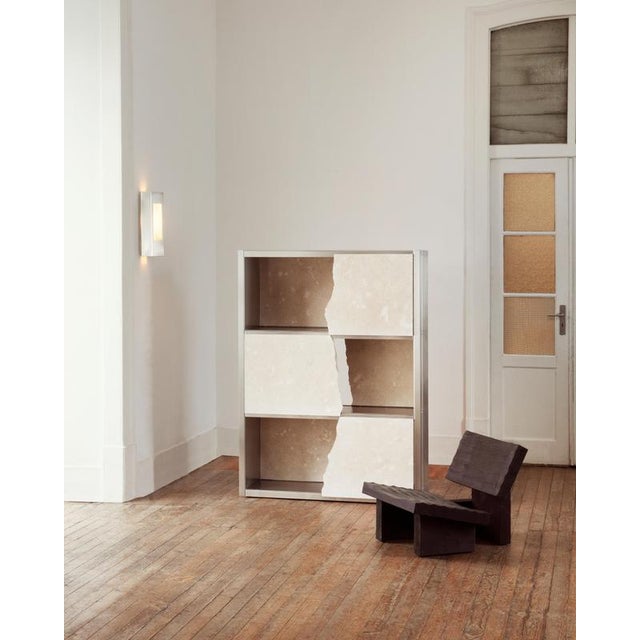 Metal Aderiva Cabinet in Moleanos Limestone and Stainless Steel by Rosana Sousa For Sale - Image 7 of 8