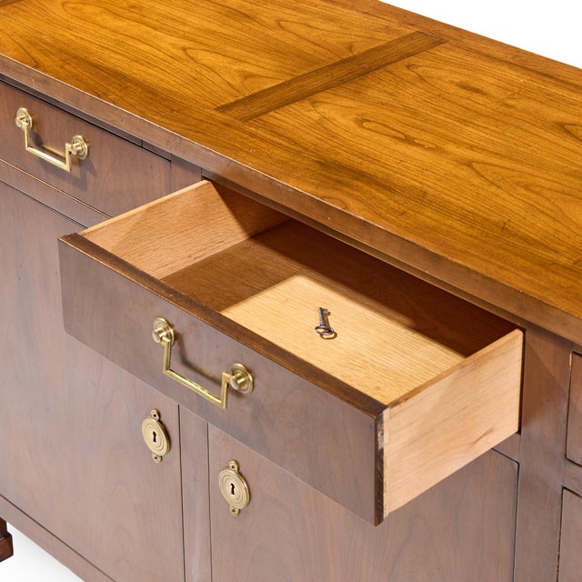 Wood Baker Walnut and Brass Buffet Credenza For Sale - Image 7 of 11