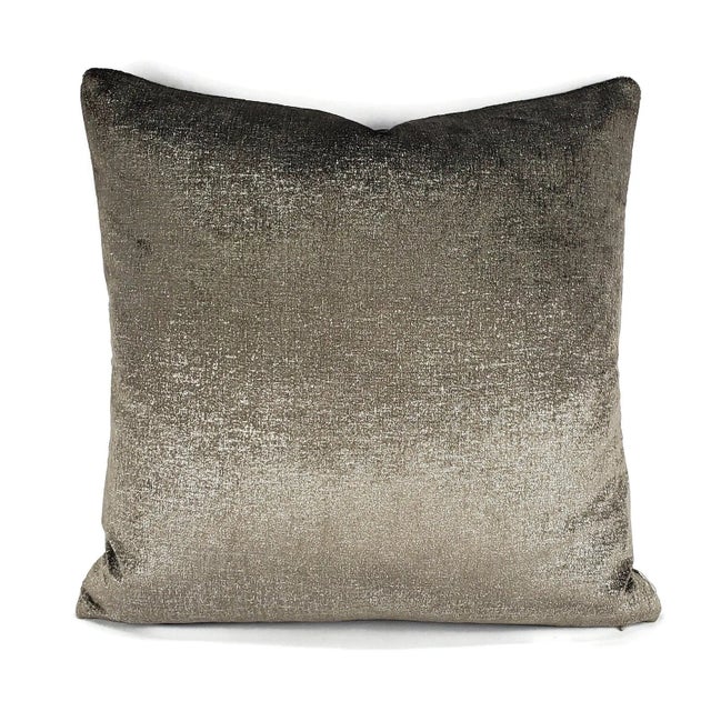 Textile Brown Plush Velvet With Silver Metallic Pillow Cover For Sale - Image 7 of 7