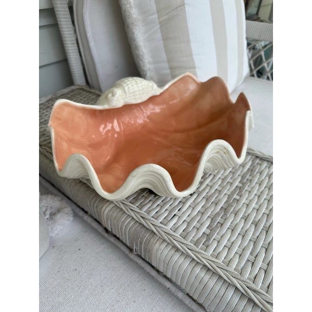Coastal Large Vintage Coastal Ceramic Clam Shell For Sale - Image 3 of 12