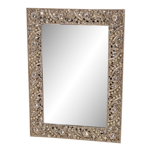 Olivia Reigal Silvertone Rhinestone Picture Frame With Beveled Glass For Sale
