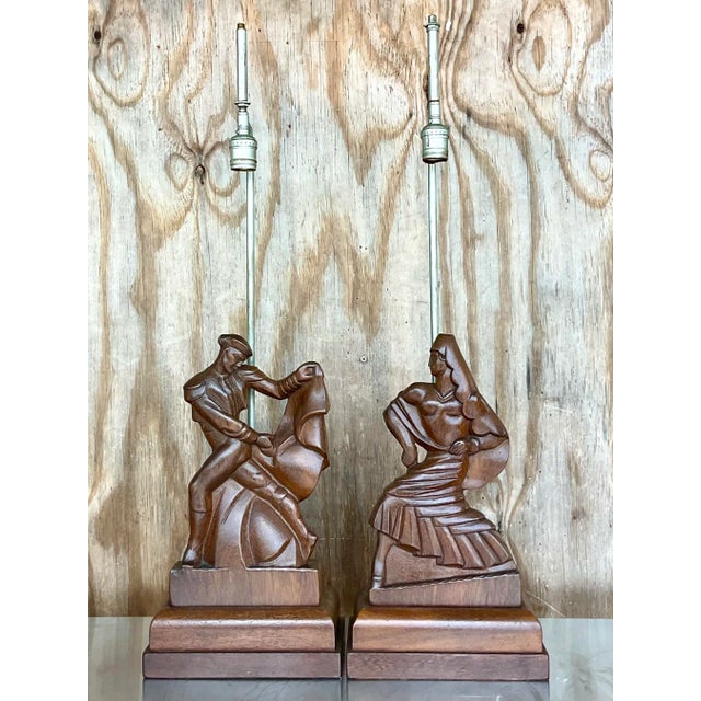 Vintage Mid-Century Heifetz Hand-Carved Dancer Table Lamps – A Pair For Sale In West Palm - Image 6 of 12