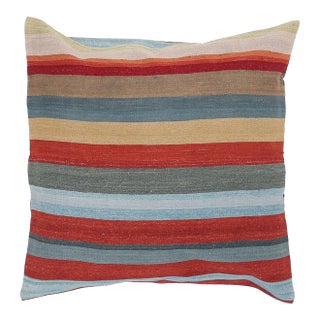 Arteverk Handwoven Reversible Wool Kilim Floor Pillow — Red & Blue Stripe (36") For Sale