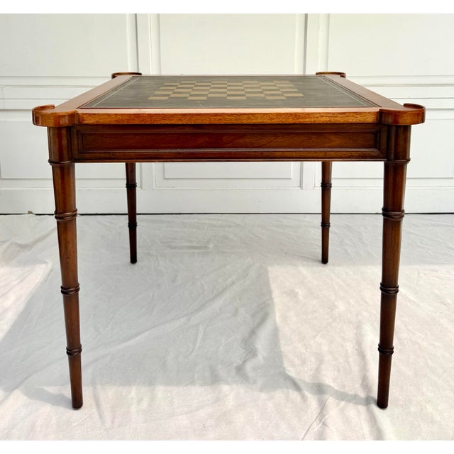 English 1967 Drexel Et Cetera Flip Top Faux Bamboo Game Table For Sale - Image 3 of 12