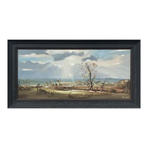 Frank Fitzsimons, Ireland Landscape with Trees, Buildings & Sun Rays by Contemporary Irish Artist, 1985 Circa