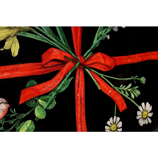 Black Large Vintage Lacquered Metal Litho Ribbon and Floral Tray by Piero Fornasetti For Sale - Image 8 of 18