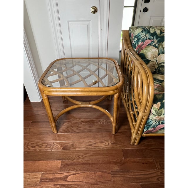 Vintage Late 20th Century Lane Venture Rattan Sunroom Side Table | Chairish