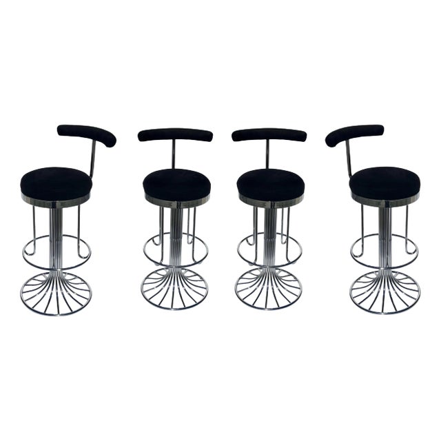 1970s Chrome Bar Stools by Gastone Rinaldi - Set of 4 For Sale