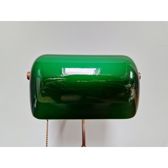 Articulated Brass Bankers Lamp with Green Opaline Shade, 1920s For Sale - Image 13 of 18