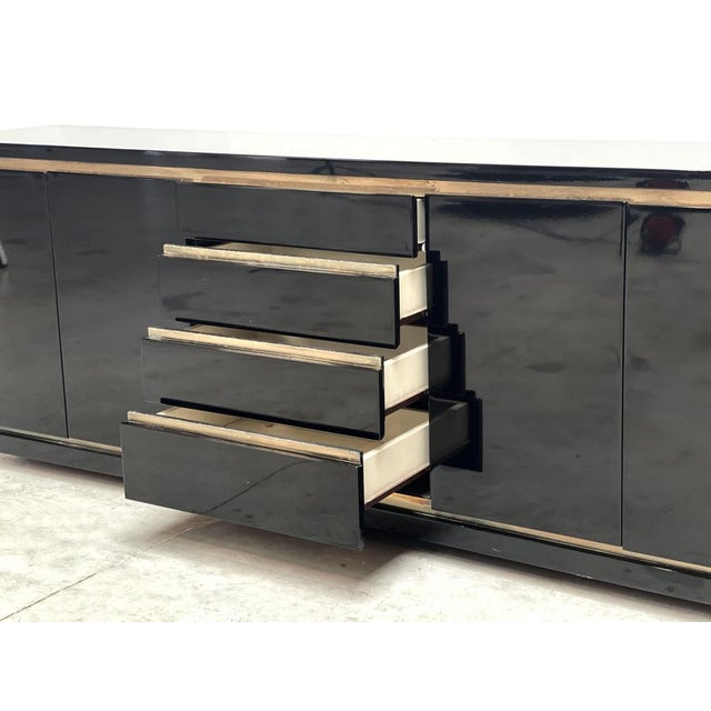 Metal Black Lacquer and Brass Sideboard from Jean Claude Mahey, 1970s For Sale - Image 7 of 9