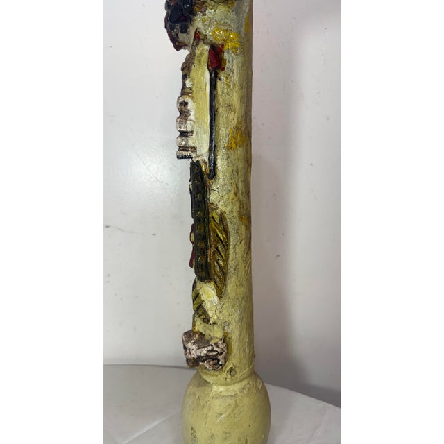 Large 1700's Antique Polychromed Carved Folk Art Wood Religious Crucifix Cross For Sale - Image 15 of 18
