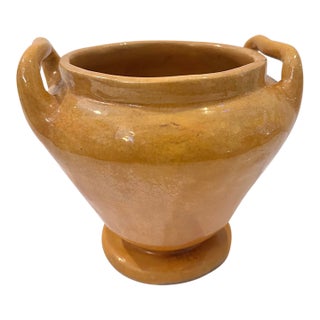 Vintage Ochre Glazed Ceramic Urn With Handles For Sale