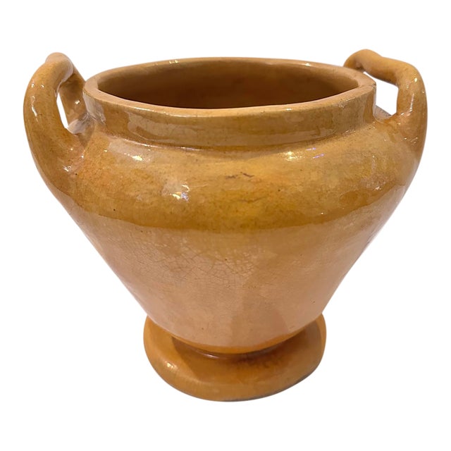 Vintage Ochre Glazed Ceramic Urn With Handles For Sale