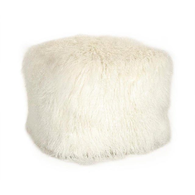 Tibetan White Lamb Fur Pouf For Sale - Image 4 of 4