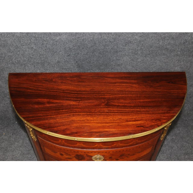 Superb Rosewood and Walnut Demilune Bronze Mounted Louis XV Style Commode For Sale In Philadelphia - Image 6 of 12