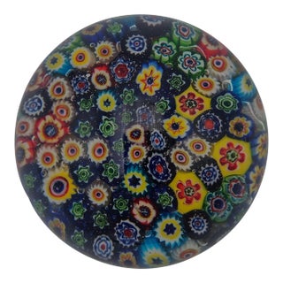 Vintage Murano Attributed Millefiori Art Glass Paperweight – Multicolor Floral Design For Sale