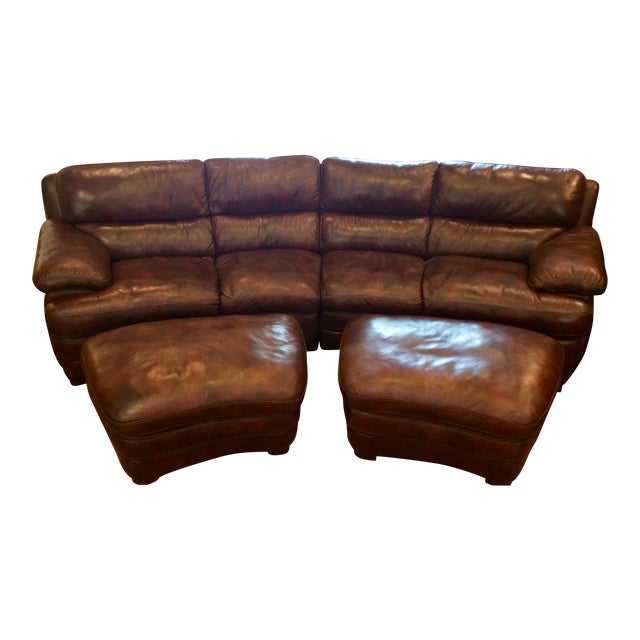 Flexsteel Leather Sectional Sofas Ottomans Set Of 4 Chairish