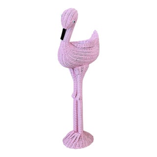 Monumental Vintage Pink Wicker Flamingo Planter or Decorative Sculpture For Sale