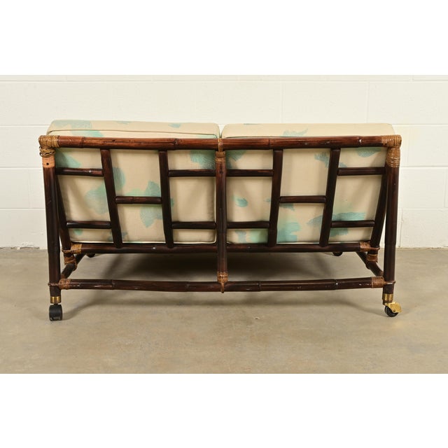 John Wisner for Ficks Reed Mid-Century Hollywood Regency Bamboo Rattan Loveseat, 1950s For Sale - Image 11 of 13