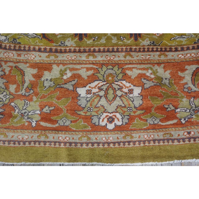 Olive 1890s Antique Oversized Green Olive Floral Knotted Wool Persian Sultanabad Rug For Sale - Image 8 of 9