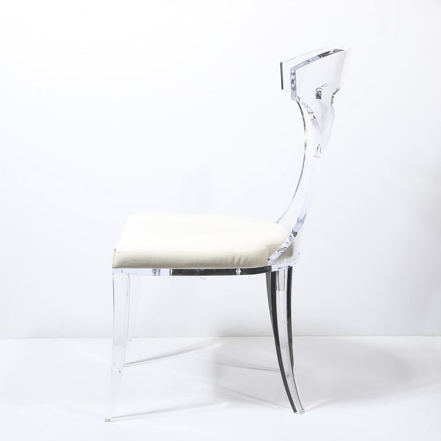 White Mid-Century Modernist Klismos Lucite Chair W/ White Leather Upholstery For Sale - Image 8 of 11