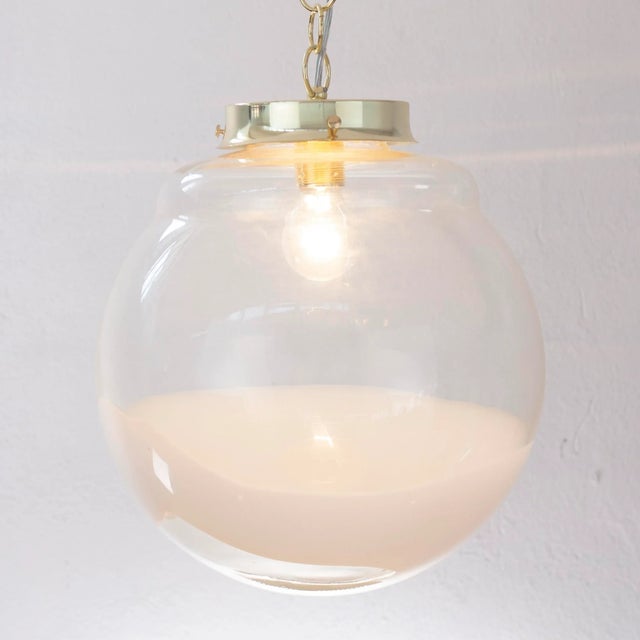 Gold Suspension Light with White Milk Glass Sphere & Decoration, Italy For Sale - Image 8 of 11