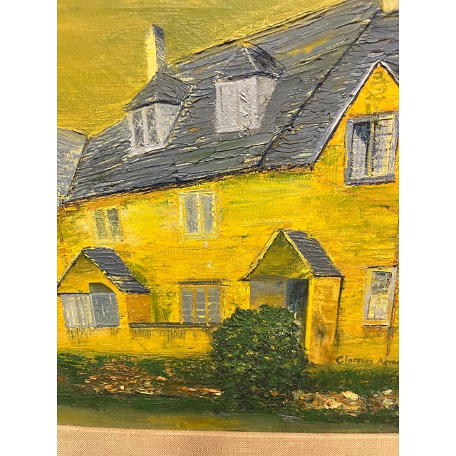 Oil on canvas of likely English country housing. Framed in a molded wood frame, signed lower third right side. Frame: 16"...