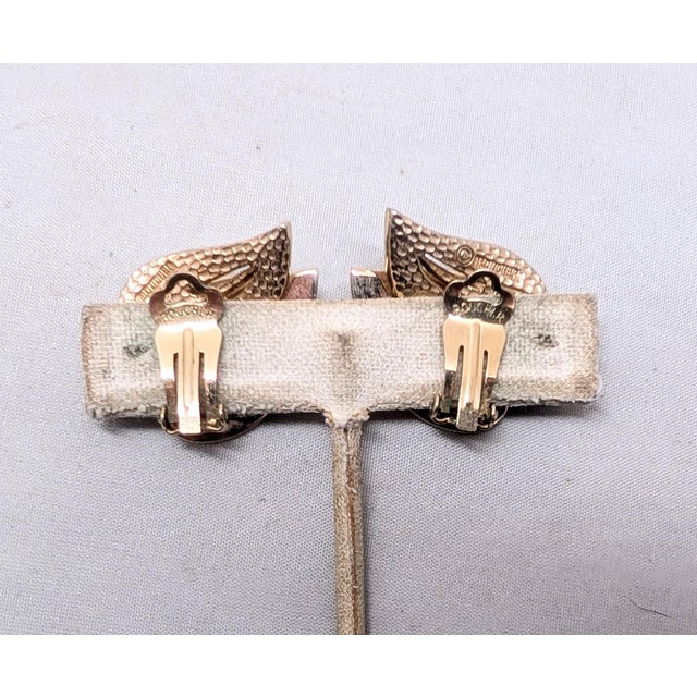 Vintage Signed Boucher Goldtone Leaves With Clear Rhinestones Clip Earrings-2 Pieces For Sale - Image 11 of 12