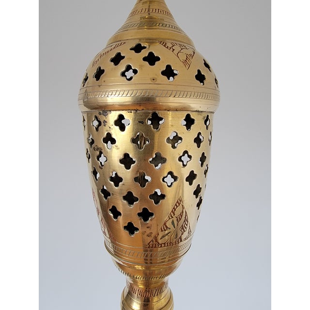 Vintage Hand Painted Brass Floor Lamp From India For Sale - Image 12 of 16
