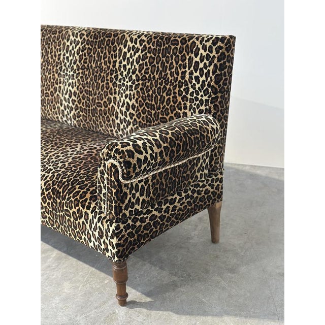 Vintage Leopard Velvet Sofa with Drop-Down Arms, France For Sale - Image 4 of 14