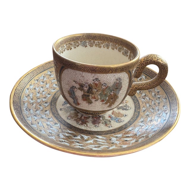 Meiji Period (1868-1912) Satsuma Demitasse Teacup and Saucer For Sale
